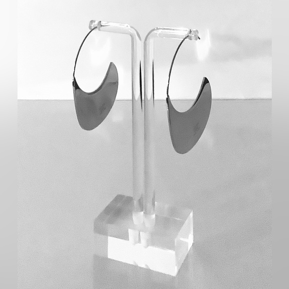 CELINE Phoebe Philo Disc Hoop Earrings Must Have White Gold Plated - Picture 2 of 4